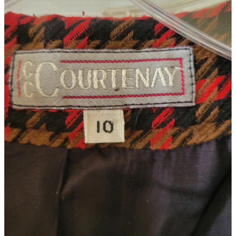 CC Courtenay Skirt Suit Size 10 Red Black Olive Houndstooth Plaid Pockets Bolero